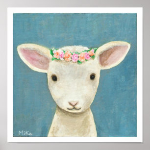 Lamb Flowers Nursery Art Print Sheep Nursery Decor