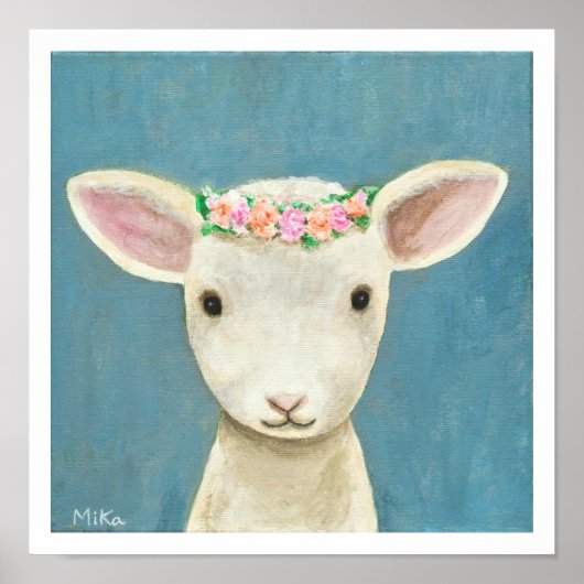 Lamb Flowers Nursery Art Print Sheep Nursery Decor (Voorkant)