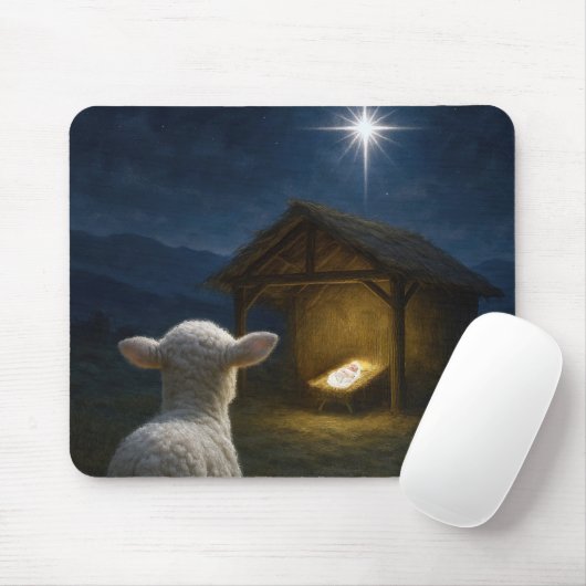 Lamb Gazing at Baby Jesus In a Manger Muismat (Met muis)