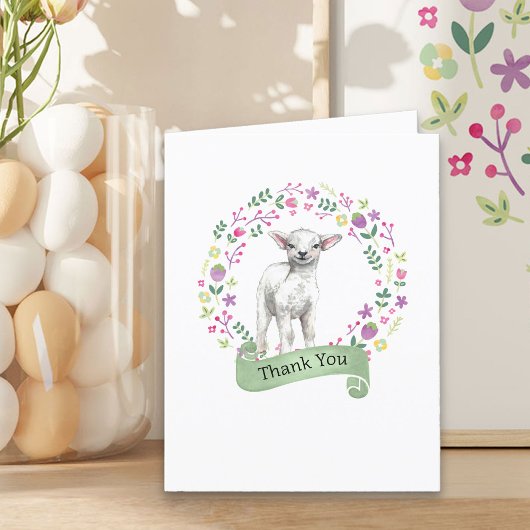 Lamb in Doodle Flower Wreatcute Hartelijk dank Bedankkaart