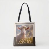 Lamb in Spring Field met Flowers Tote Bag (Voorkant)