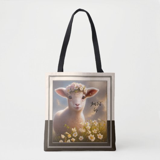 Lamb in Spring Field met Flowers Tote Bag (Voorkant)