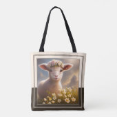 Lamb in Spring Field met Flowers Tote Bag (Achterkant)