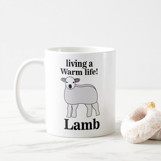 Lamb Living Een Warm Leven Grappig Lam Koffiemok (Met donut)