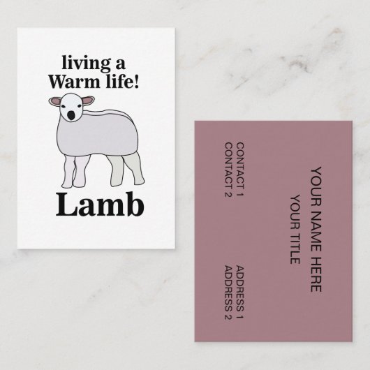 Lamb Living Een Warm Leven Grappig Lam Visitekaartje (Voorkant / Achterkant)
