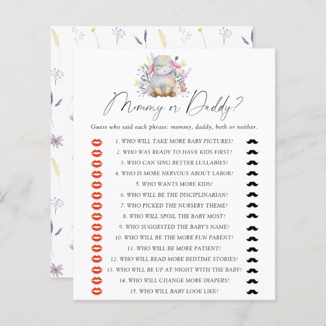 Lamb - mama of papa baby shower spel (Voorkant / Achterkant)