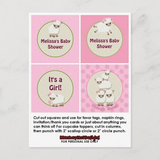 LAMB Meisje Baby shower Cupcake Topper Sweet Dream Uitnodiging Briefkaart (Voorkant)