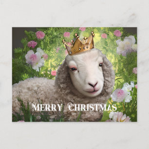 Lamb met koningskroon, pretentieuze kerstillustrat briefkaart