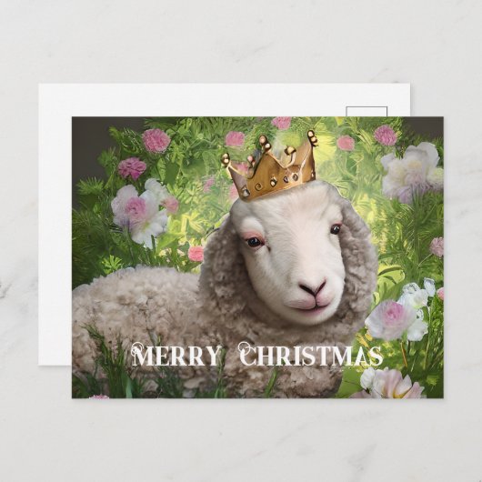 Lamb met koningskroon, pretentieuze kerstillustrat briefkaart (Voorkant / Achterkant)