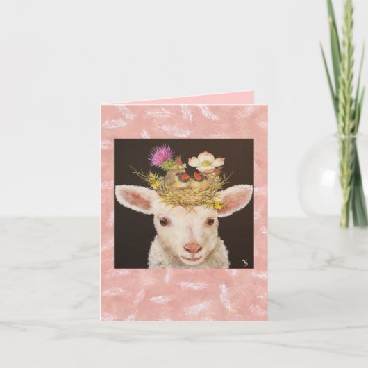 Lamb met twee baby kardinale notecard kaart (Voorkant)