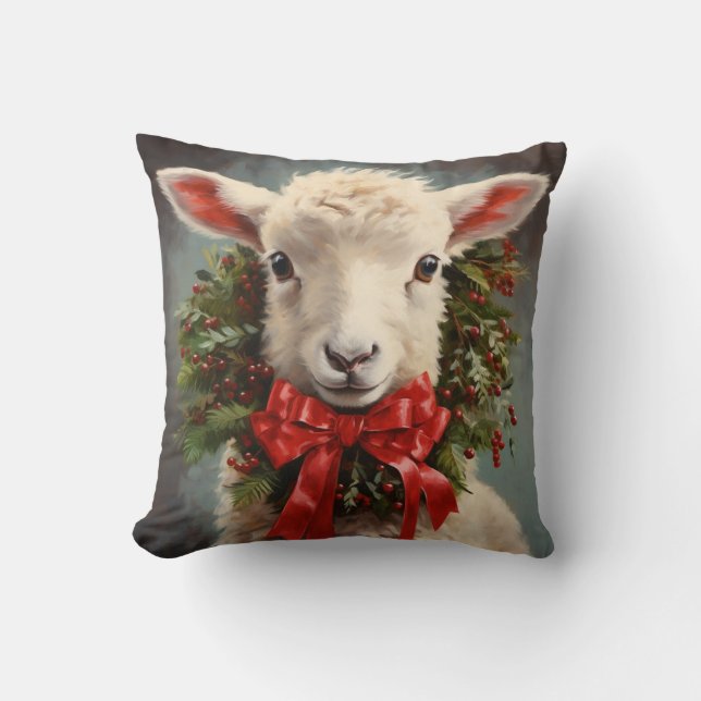 LAMB n WREATH CHRISTMAS PILLOW Kussen (Voorkant)