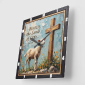 Lamb of God: Sacred Timepiece Art Vierkante Klok (Hoek)