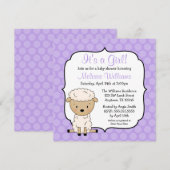 Lamb Paarse Stippen Girl Baby Shower Invitations Kaart (Voorkant / Achterkant)