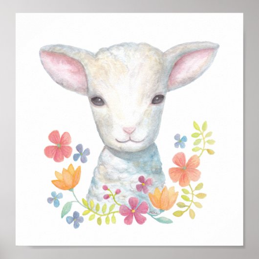 Lamb Poster Cute Baby Sheep Nursery Wall Art-afdru (Voorkant)