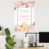 Lamb Roos Gold en Pink Peony Baby shower Welkom Poster (Thuiskantoor)