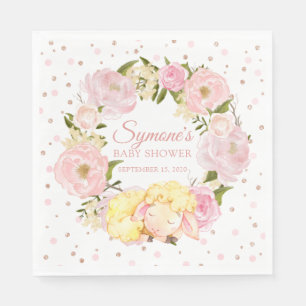 Lamb Roos Gold en Pink Peony Girl Baby shower Servet