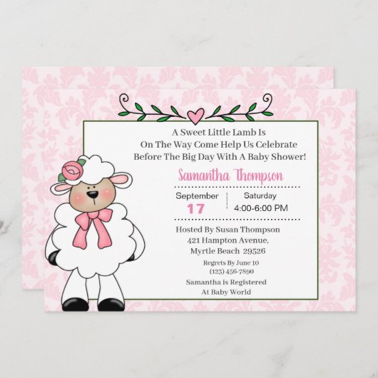 Lamb Roze Babyschoenen Kaart (Voorkant / Achterkant)