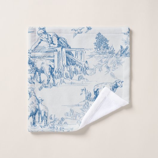 Lamb Sheep Blue Toile Bad Handdoek (Wasdoekje)