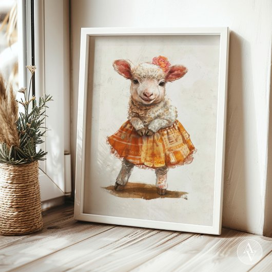 Lamb Sinaasappels rok schilderij Schattigee Schaap Poster