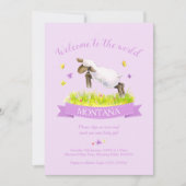 Lamb slaat een schattig welkom in het paarse werel kaart (Voorkant)