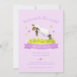 Lamb slaat een schattig welkom in het paarse werel kaart