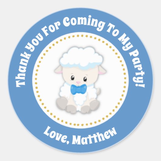 Lamb Verjaardagsfeestje Favor Stickers Blue Boy (Voorkant)