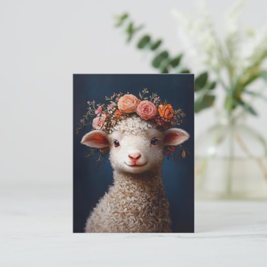 Lamb Wearing a Flower Crown Briefkaart (Staand voorkant)