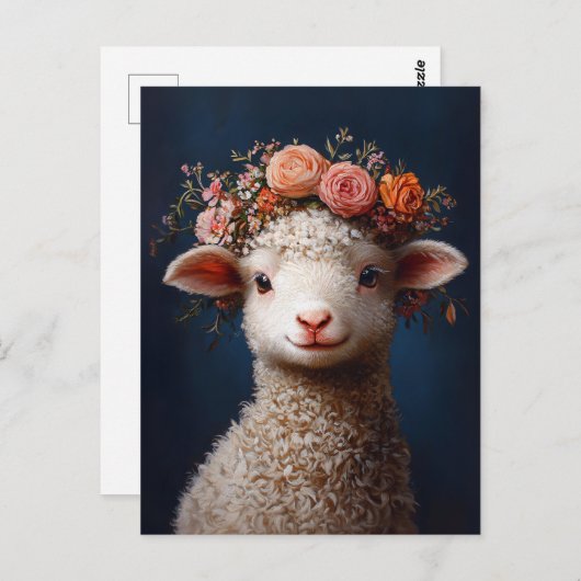Lamb Wearing a Flower Crown Briefkaart (Voorkant / Achterkant)