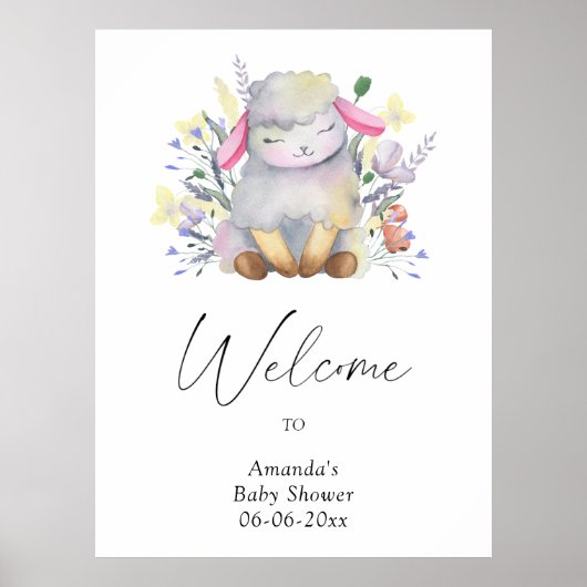 Lamb - welkom baby shower feest poster (Voorkant)