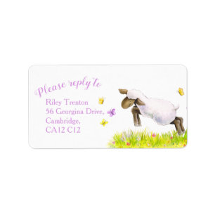Lamb whimsy waterverf paarse adresetiketten etiket