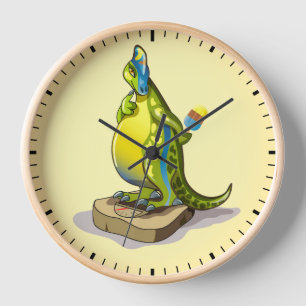 Lambeosaurus staand op een weegschaal.