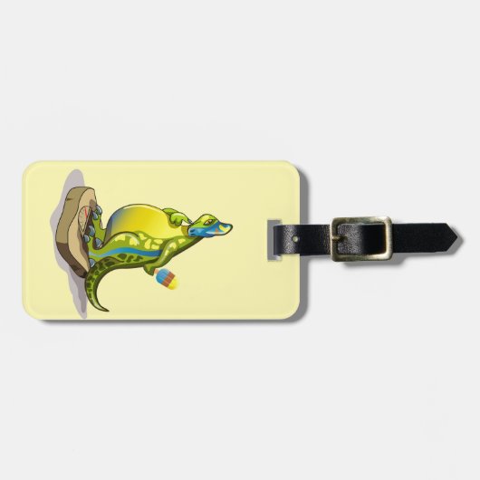 Lambeosaurus staand op een weegschaal. bagagelabel (Voorkant horizontaal)