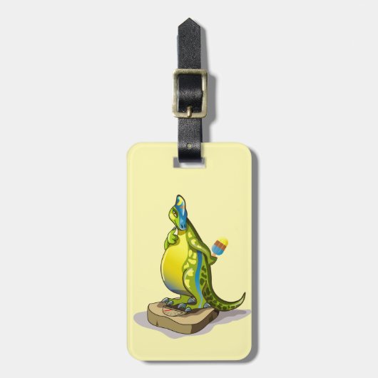 Lambeosaurus staand op een weegschaal. bagagelabel (Voorkant verticaal)