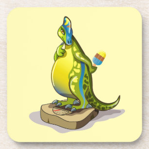 Lambeosaurus staand op een weegschaal. bier onderzetter