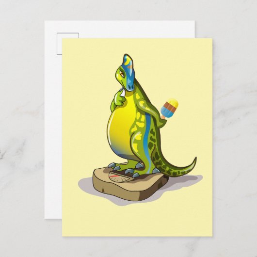 Lambeosaurus staand op een weegschaal. briefkaart (Voorkant / Achterkant)