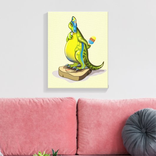 Lambeosaurus staand op een weegschaal. canvas afdruk (Insitu (Woonkamer))