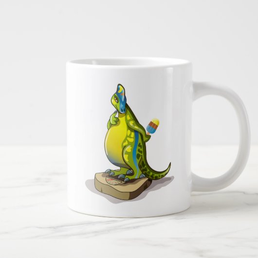 Lambeosaurus staand op een weegschaal. grote koffiekop (Rechts)
