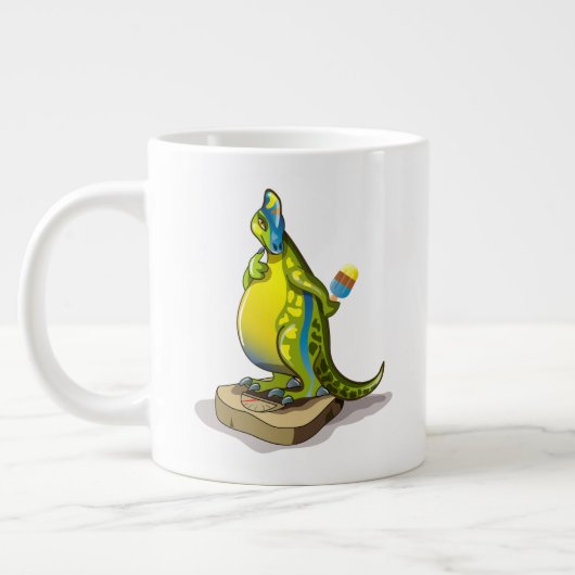 Lambeosaurus staand op een weegschaal. grote koffiekop (Links)