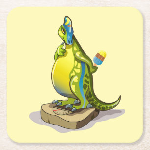 Lambeosaurus staand op een weegschaal. kartonnen onderzetters