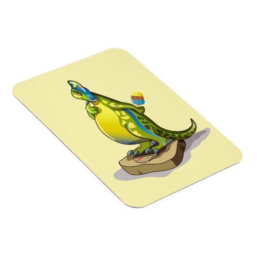 Lambeosaurus staand op een weegschaal. magneet (Rechterzijde)