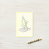 Lambeosaurus staand op een weegschaal. post-it® notes (Op bureau)