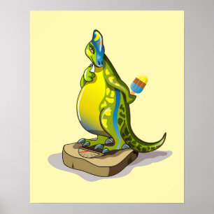 Lambeosaurus staand op een weegschaal. poster