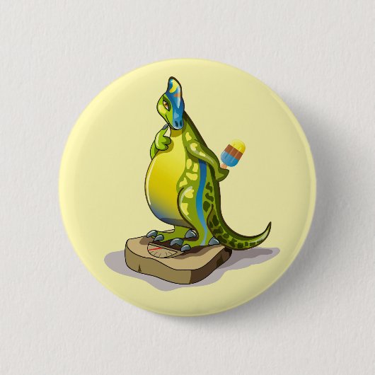Lambeosaurus staand op een weegschaal. ronde button 5,7 cm (Voorkant)