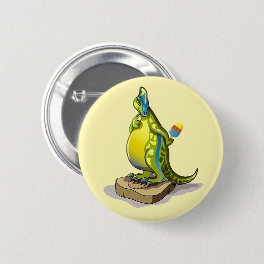 Lambeosaurus staand op een weegschaal. ronde button 5,7 cm (Voorkant /achterkant)