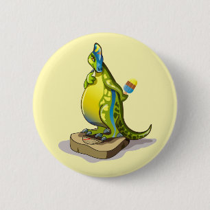Lambeosaurus staand op een weegschaal. ronde button 5,7 cm