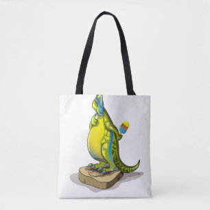 Lambeosaurus staand op een weegschaal. tote bag