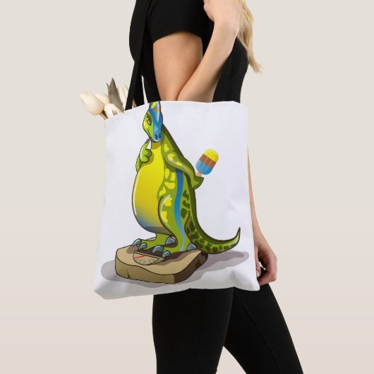 Lambeosaurus staand op een weegschaal. tote bag (Dichtbij)