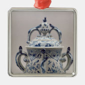 Lambeth Delftware posetpot, blauw en wit Metalen Ornament (Voorkant)