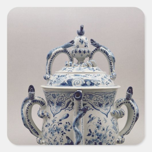 Lambeth Delftware posetpot, blauw en wit Vierkante Sticker (Voorkant)
