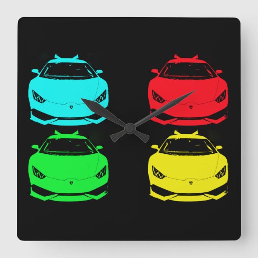 ~Lambo Pop Art~ WALLCLOCK, AANGEPAST. Vierkante Klok (Voorkant)